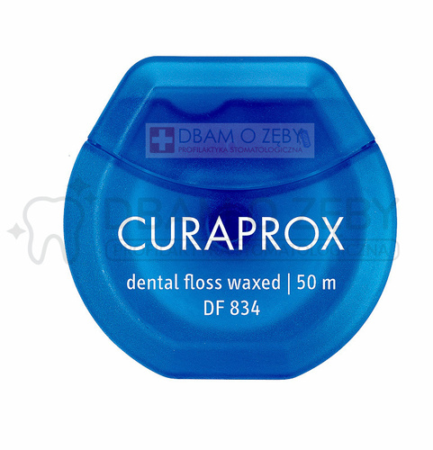 Cienka, mocna i woskowana nić dentystyczna Curaprox DF 834 