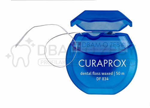 Cienka, mocna i woskowana nić dentystyczna Curaprox DF 834